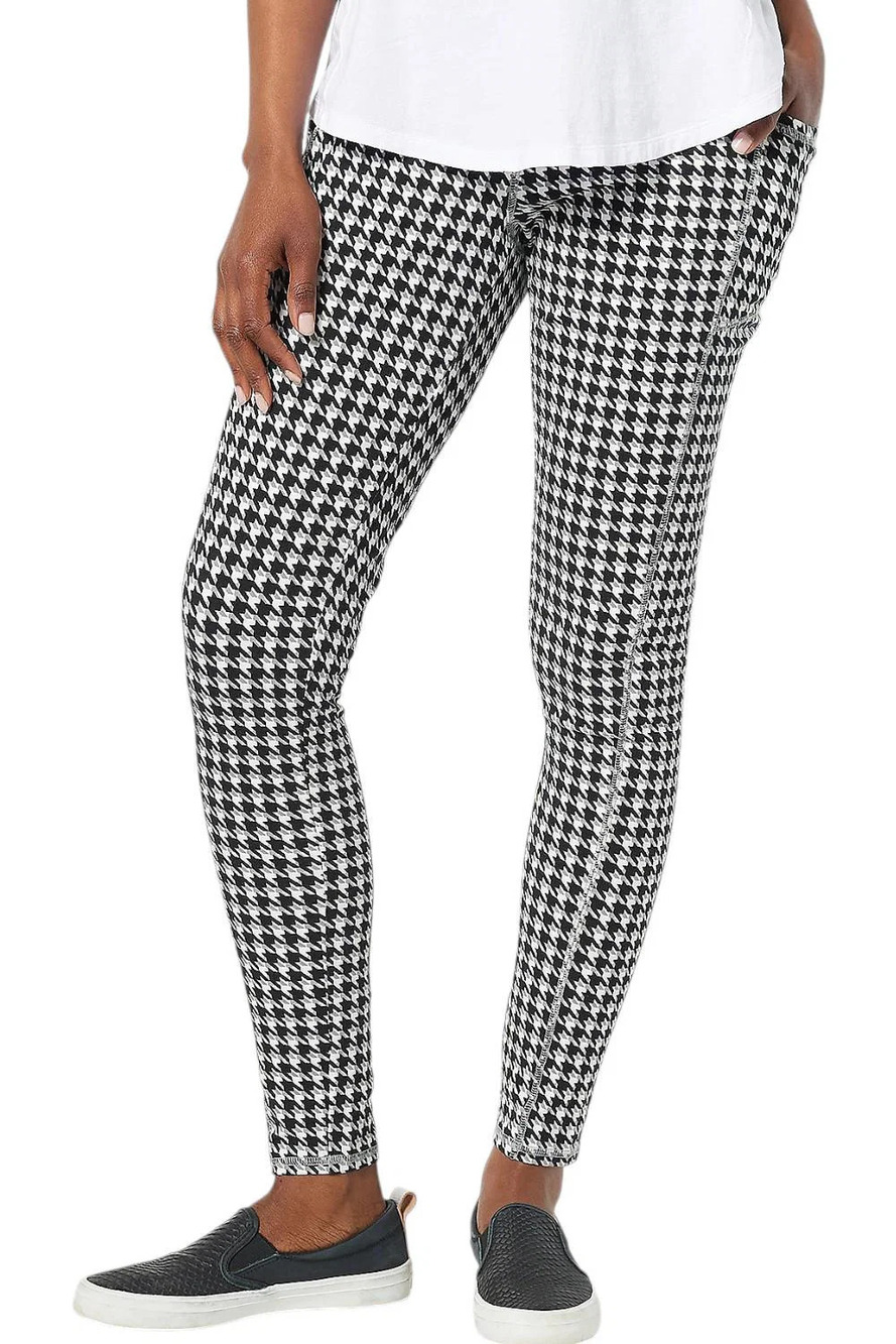 Denim & Co. Active Duo Stretch Pant with Side Pocket Black Houndstth - Petite